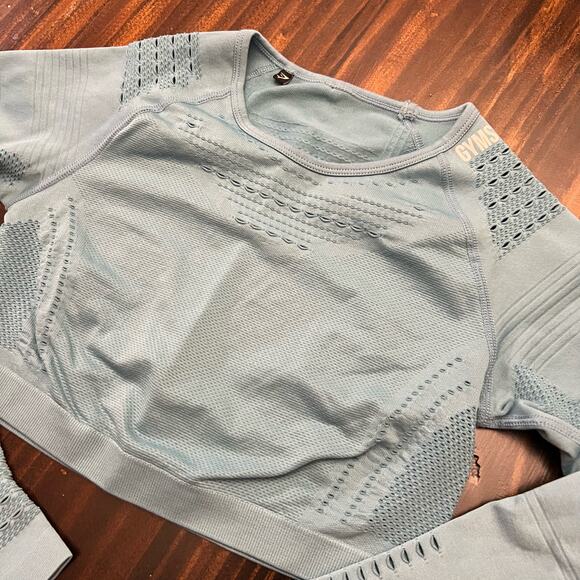 Gymshark Blue Long Sleeve Cropped Seamless Top Size XS - Picture 2 of 4